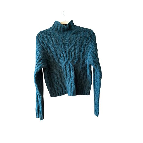 Vince interlaced cable turtleneck sweater teal - Picture 5 of 9